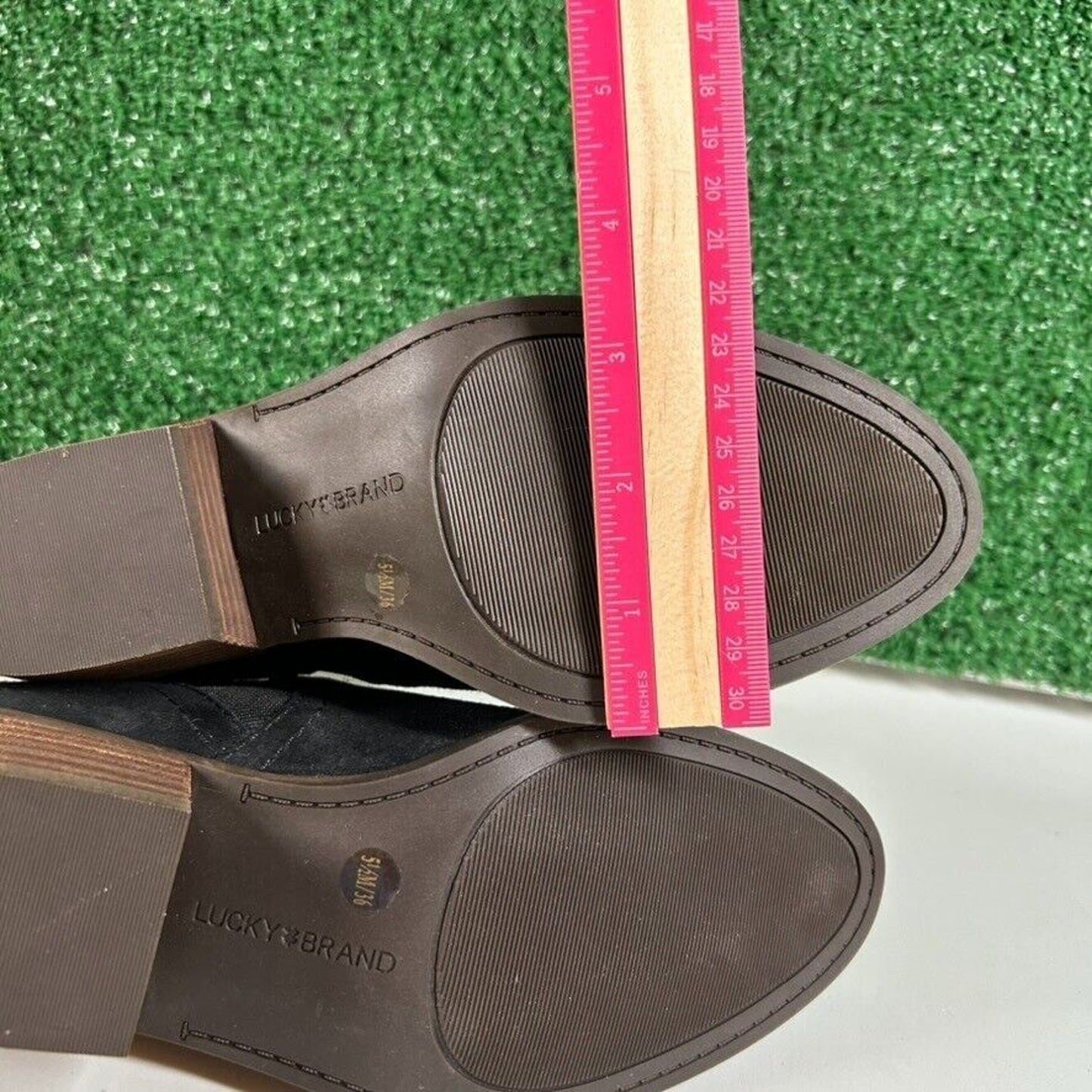 Lucky Brand Fallo Boots Black Suede Leather Ankle Booties Heeled Womens 5.5 M