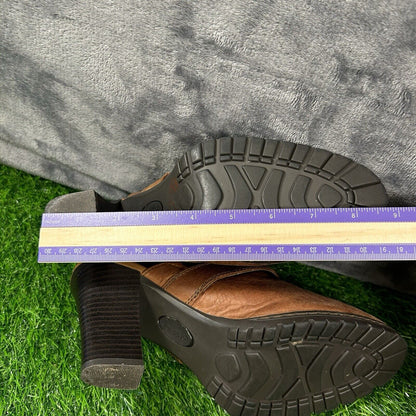 Born Mules Womens 8 M Brown Leather Slip On Heeled Buckle Casual Work Outdoor