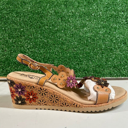L'Artiste Spring Step Wellesta Floral Wedge Sandals Leather Comfort Womens 9 /40