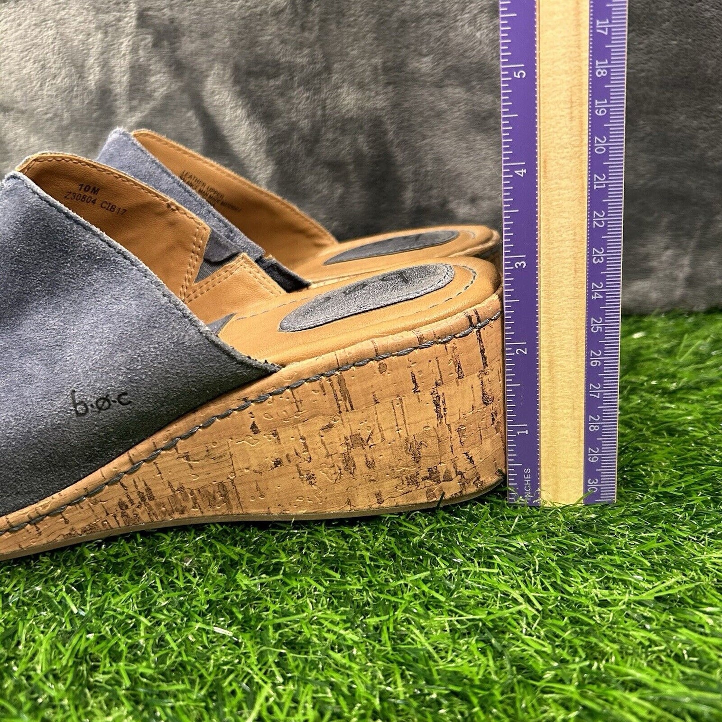 Born BOC Wedge Sandals Womens 10 M Blue Leather Suede Slip On Casual Cork Summer