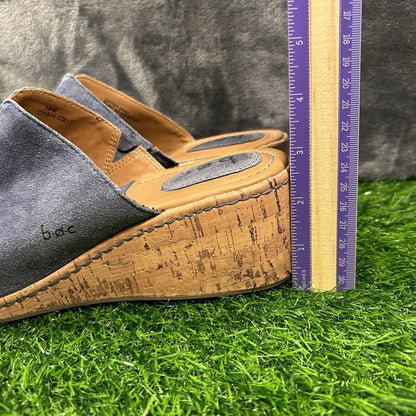 Born BOC Wedge Sandals Womens 10 M Blue Leather Suede Slip On Casual Cork Summer