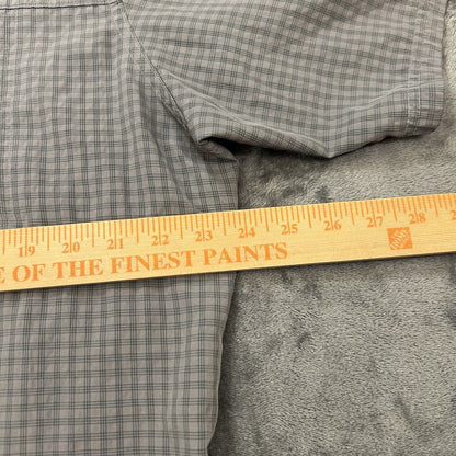 Eddie Bauer Shirt Mens Large Tall LT Gray Plaid Button Up Short Sleeve Pockets