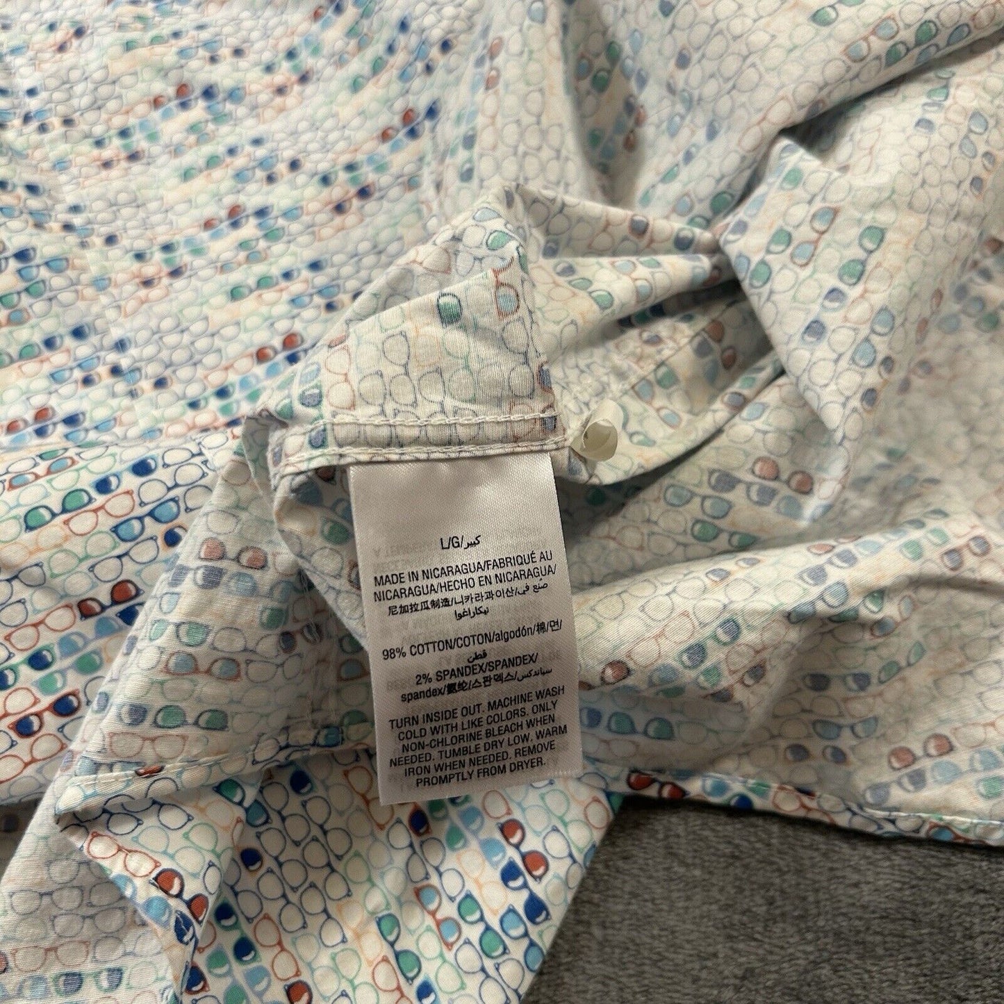 Club Room Shirt Mens Large White Glasses Graphic Button Up Short Sleeve AOP