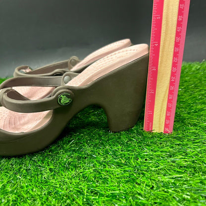 Crocs Cyprus Heeled Sandals Womens 9 Brown Pumps Strappy Slip On Casual Comfort