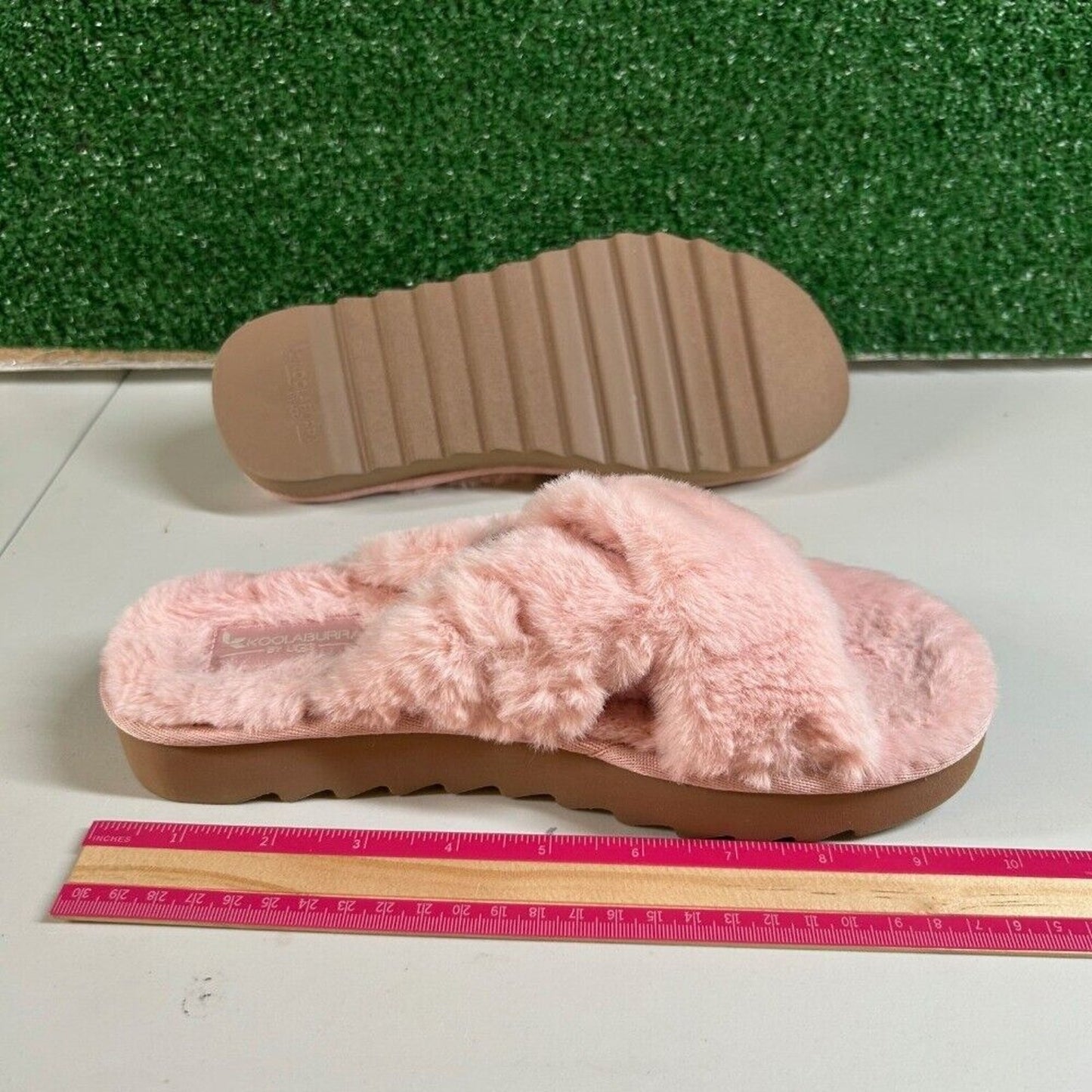 Koolaburaa Ugg Furr-ah Fluff Slides Pink Faux Fur Open Toe Slip On Womens 7