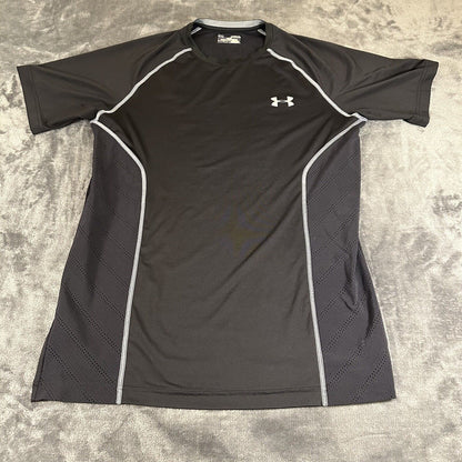 Under Armour Shirt Mens Medium Black Short Sleeve Athletic Mesh Gym Heatgear