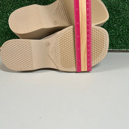 Steve Madden Slinky 30 Platform Sandals Slides Beige Chunky Heel Y2K Womens 6