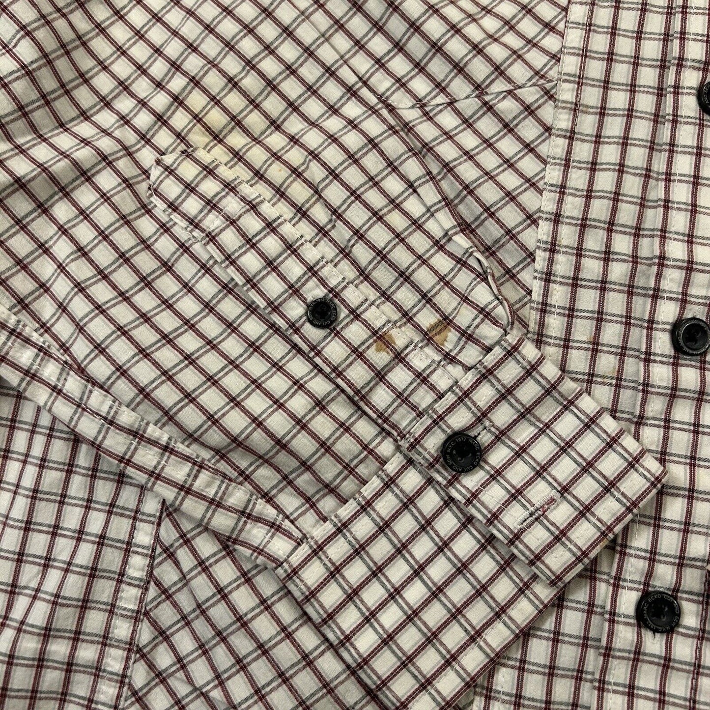 Marc Ecko Cut & Sew Shirt Mens Medium White Red Plaid Button Up Long Sleeve