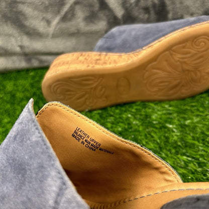 Born BOC Wedge Sandals Womens 10 M Blue Leather Suede Slip On Casual Cork Summer