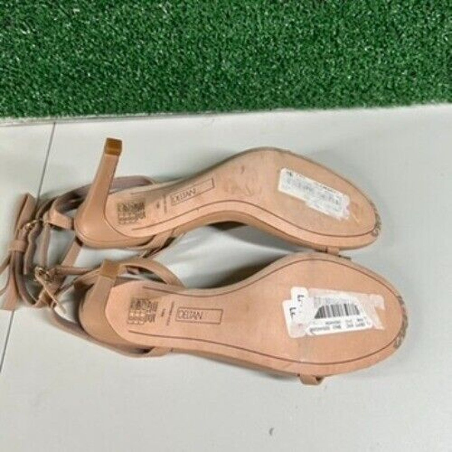 Deltan Ankle Strap Heeled Sandals Bow Detail Nude Beige Stiletto Womens 10 M