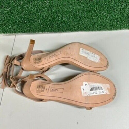 Deltan Ankle Strap Heeled Sandals Bow Detail Nude Beige Stiletto Womens 10 M