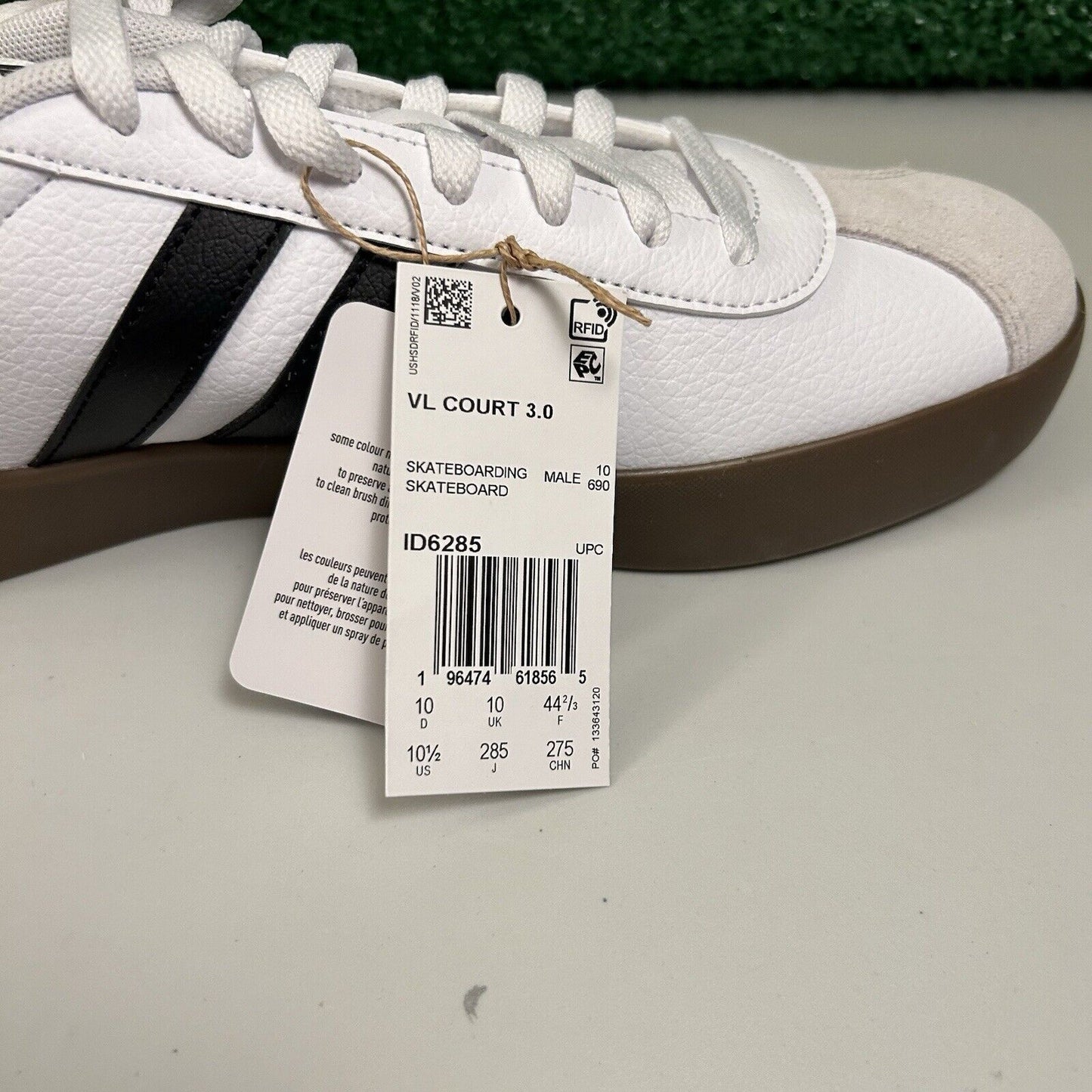 Adidas VL Court 3.0 Mens 10.5 White Black Shoes Sneaker Athletic Leather NEW