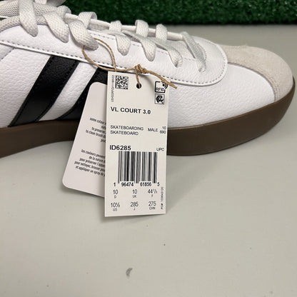 Adidas VL Court 3.0 Mens 10.5 White Black Shoes Sneaker Athletic Leather NEW