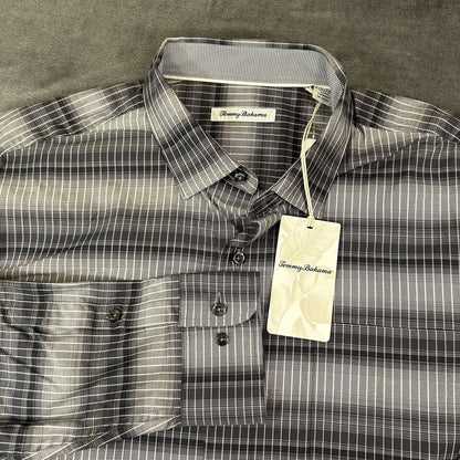 Tommy Bahama Shirt Mens XLT Gray Black Lazlo Ombre Stripe Button Up LS NEW $168