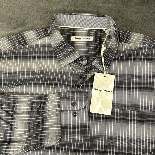 Tommy Bahama Shirt Mens XLT Gray Black Lazlo Ombre Stripe Button Up LS NEW $168