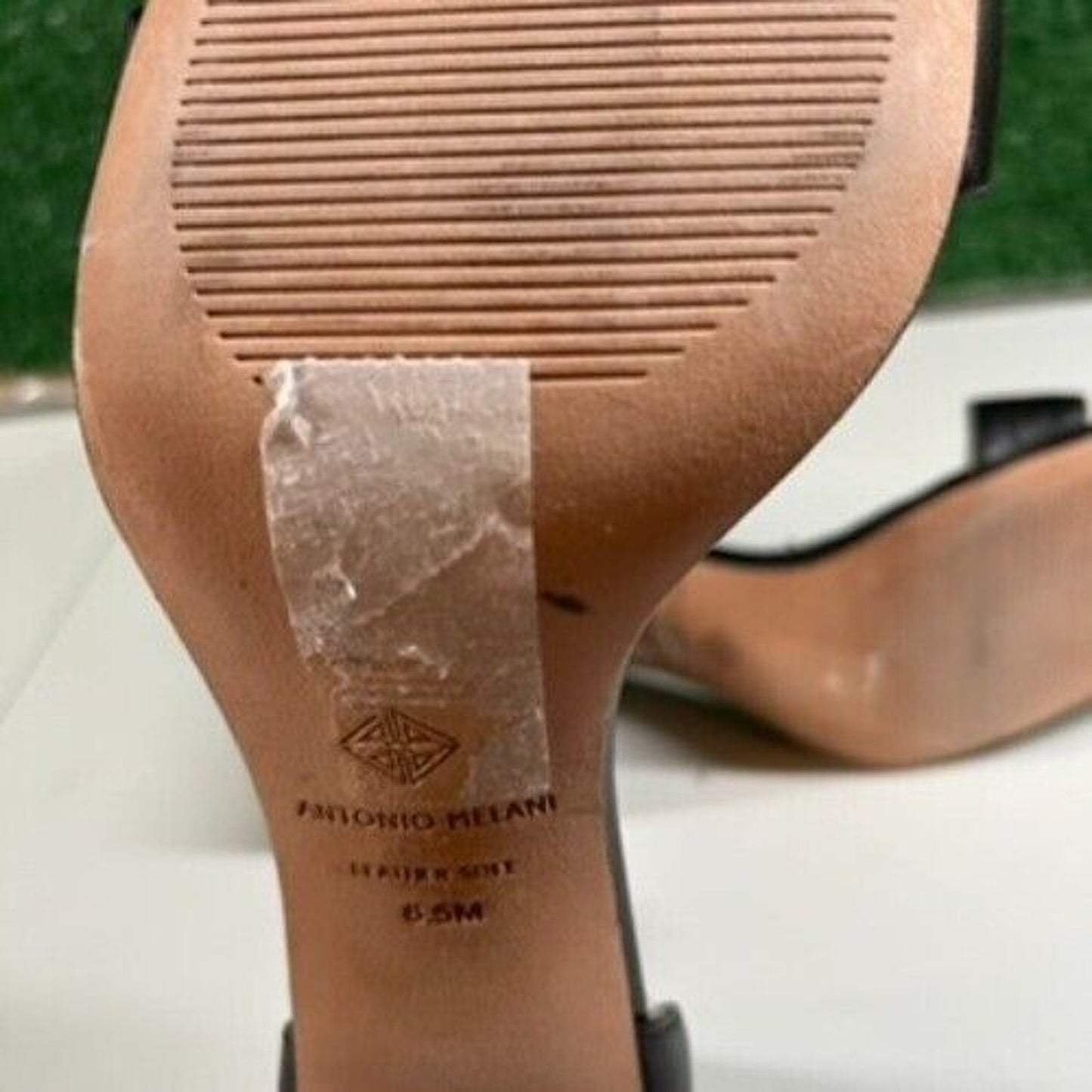 Antonio Melani Black Leather Block Heel Sandals Square Toe Slip On Womens 6.5M