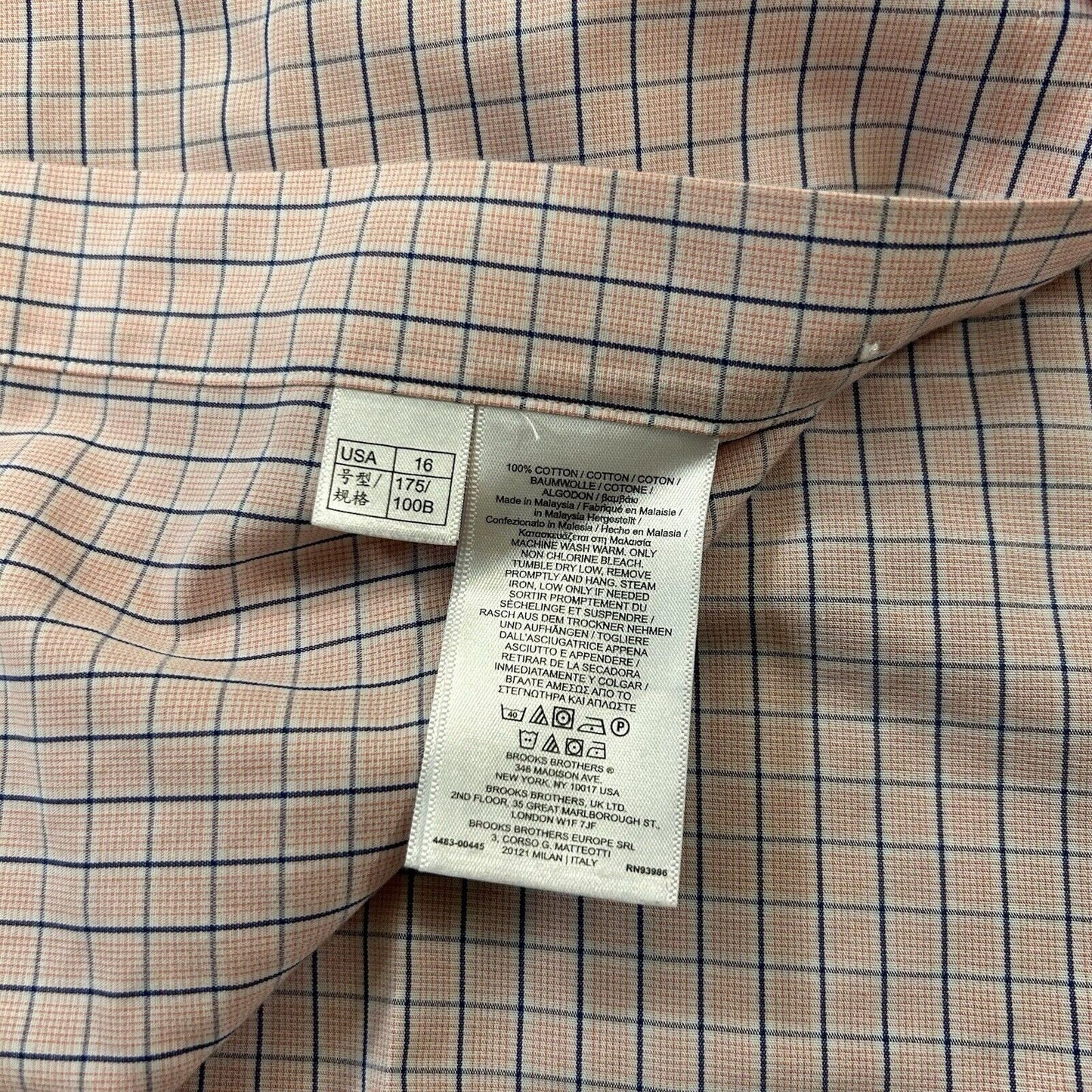 Brooks Brothers Shirt Mens 16 35 Pink Blue Check Button Up Long Sleeve Regent