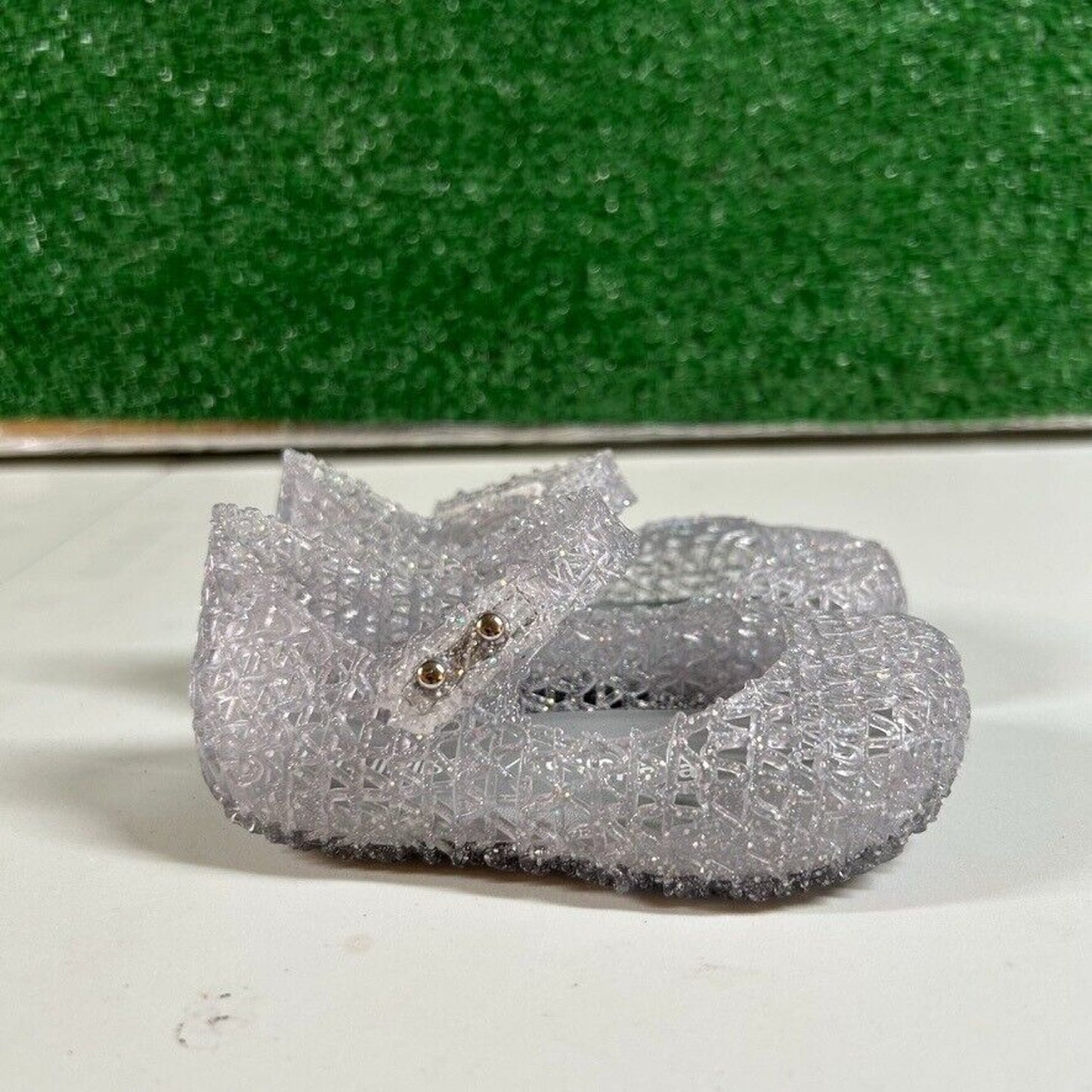Mini Melissa Campana Glitter Jelly Shoes Silver Sparkle Clear Flats Toddler 6C