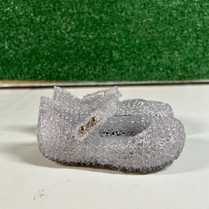 Mini Melissa Campana Glitter Jelly Shoes Silver Sparkle Clear Flats Toddler 6C