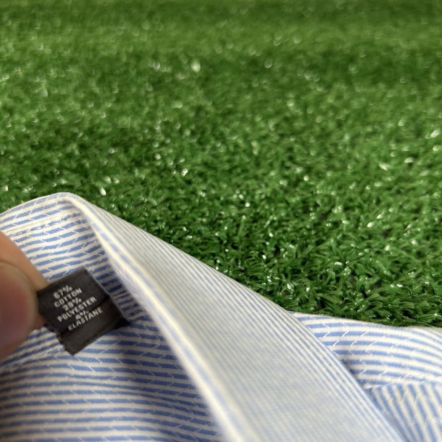 Van Heusen Shirt Men 18.5 34/35 Blue White Striped Stretch Button Up Long Sleeve