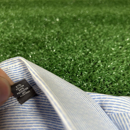Van Heusen Shirt Men 18.5 34/35 Blue White Striped Stretch Button Up Long Sleeve