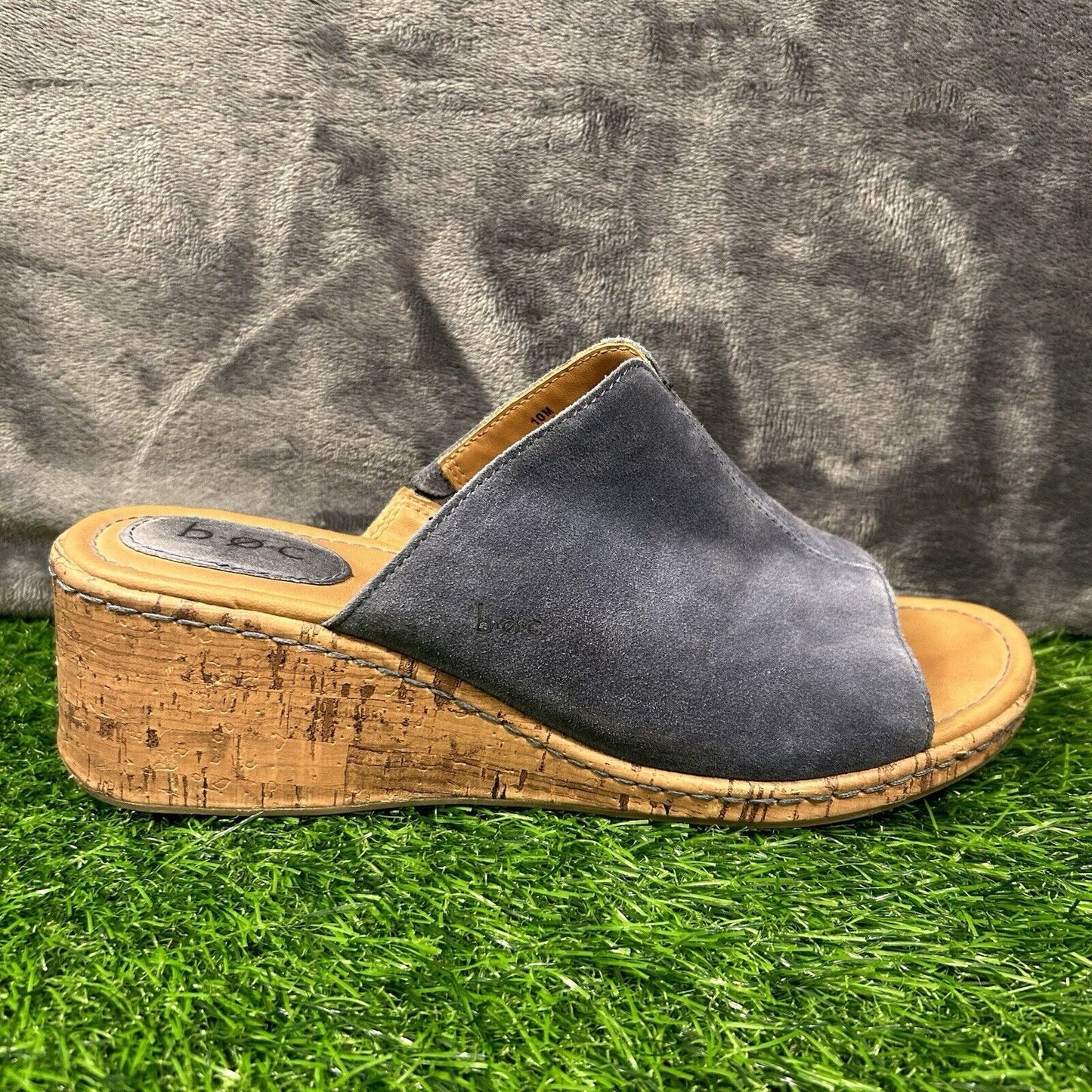 Born BOC Wedge Sandals Womens 10 M Blue Leather Suede Slip On Casual Cork Summer