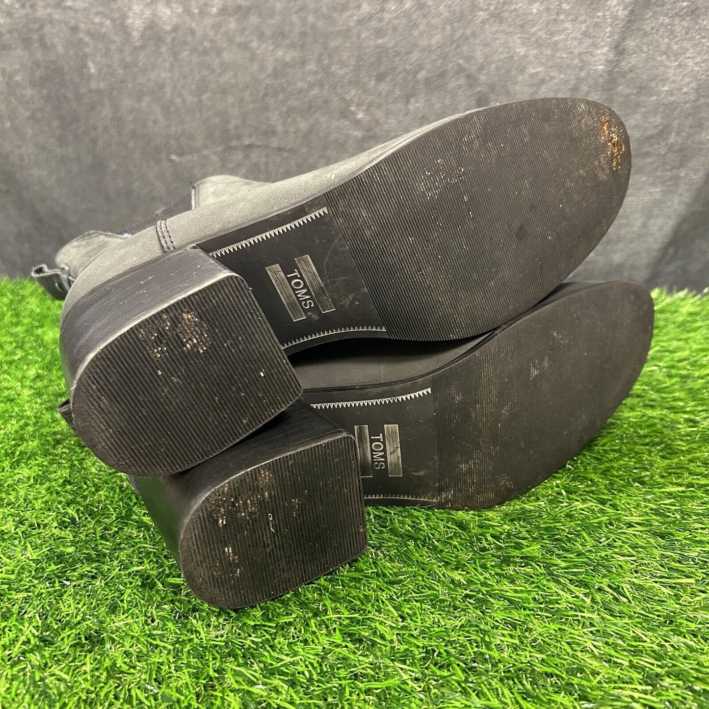 Toms Esme Boots Womens 9.5 Black Leather Ankle Booties Casual Block Heel Chelsea