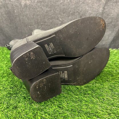 Toms Esme Boots Womens 9.5 Black Leather Ankle Booties Casual Block Heel Chelsea