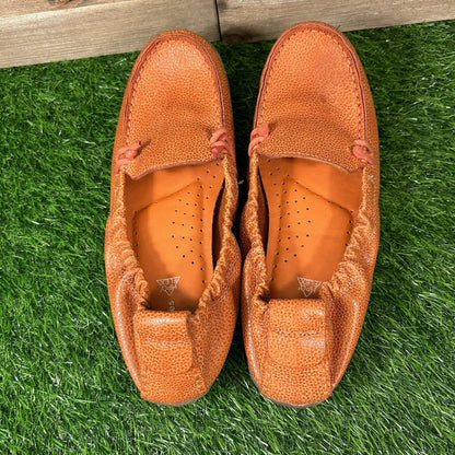 Hush Puppies Ceil Flats Womens 9 M Orange Pebbled Leather Casual Comfort Elastic
