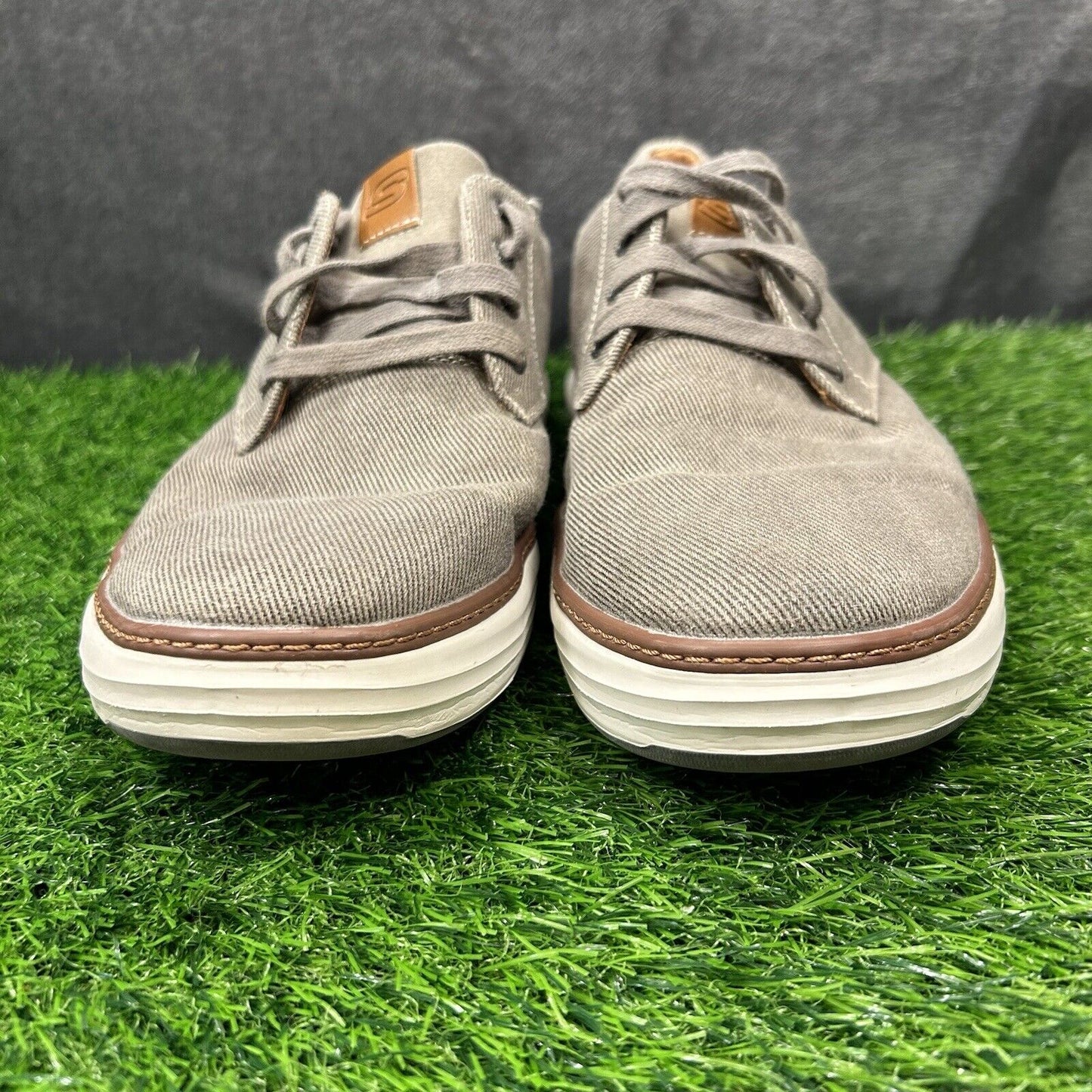 Skechers Oxfords Mens 13 Gray Brown Canvas Shoes Casual Comfort Lace Up Moreno