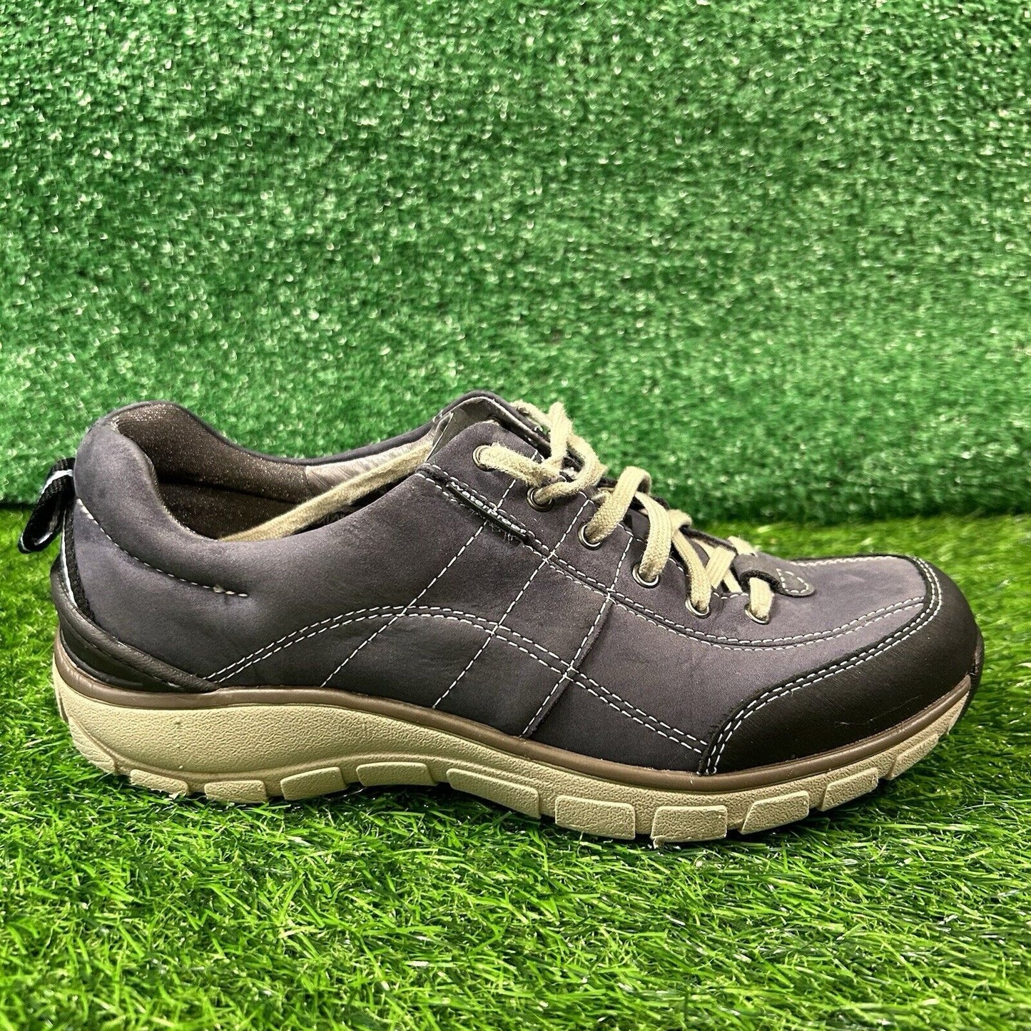 Clarks Wave Walk Womens 8.5 N Blue Beige Leather Shoes Sneakers Hiking Outdoor