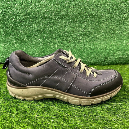 Clarks Wave Walk Womens 8.5 N Blue Beige Leather Shoes Sneakers Hiking Outdoor