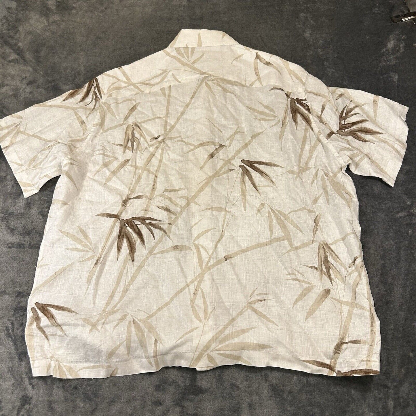 Tommy Bahama Shirt Mens Extra Large White Brown Floral Button Up Linen Hawaiian