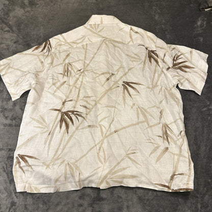 Tommy Bahama Shirt Mens Extra Large White Brown Floral Button Up Linen Hawaiian