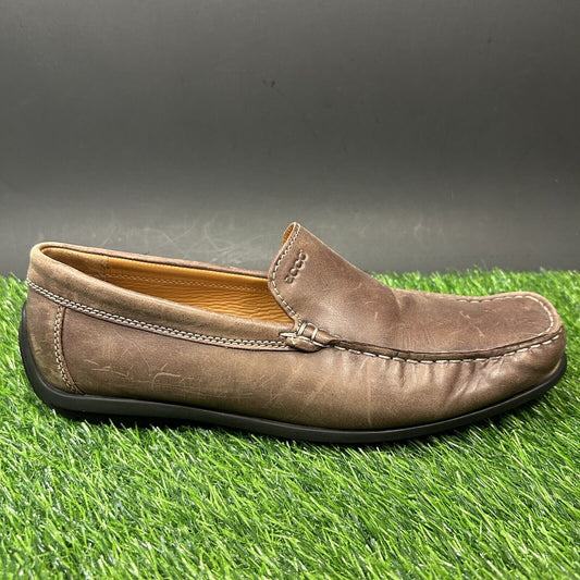 ECCO Loafer Mens 9 Brown Shoes Leather Slip On Casual Driving Comfort Square Toe