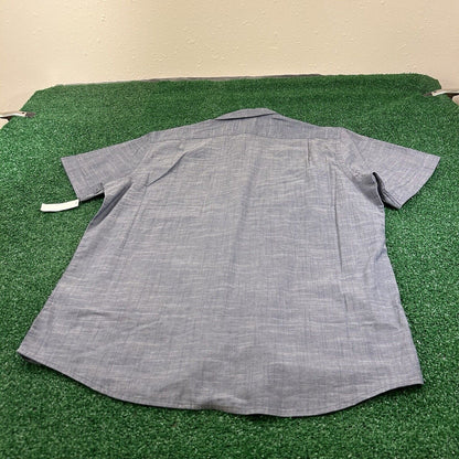 Izod Saltwater Shirt Mens Large Blue Button Up Short Sleeve Relaxed Classics New