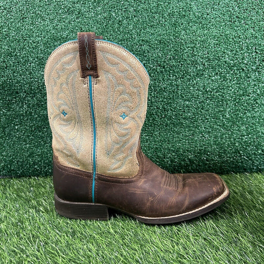 Ariat Quickdraw Boots Womens 6.5 / 6Y Brown Leather Cowgirl Western Embroidered