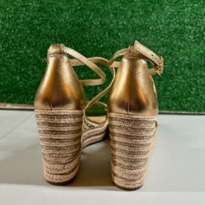 Michael Kors Kayla Metallic Leather Rhinestone Espadrille Wedge Sandals Women 10