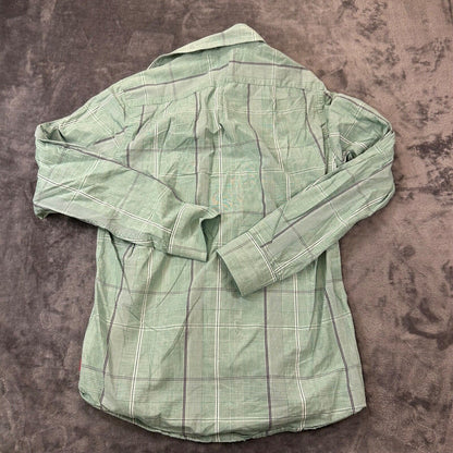 Izod Shirt Mens Small Green Black Plaid Button Up Long Sleeve Work Slim Fit