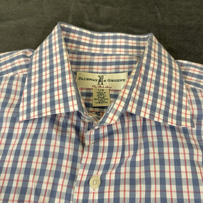 Fairway Greene Shirt Mens Large Blue White Red Check Button Up Long Sleeve Golf