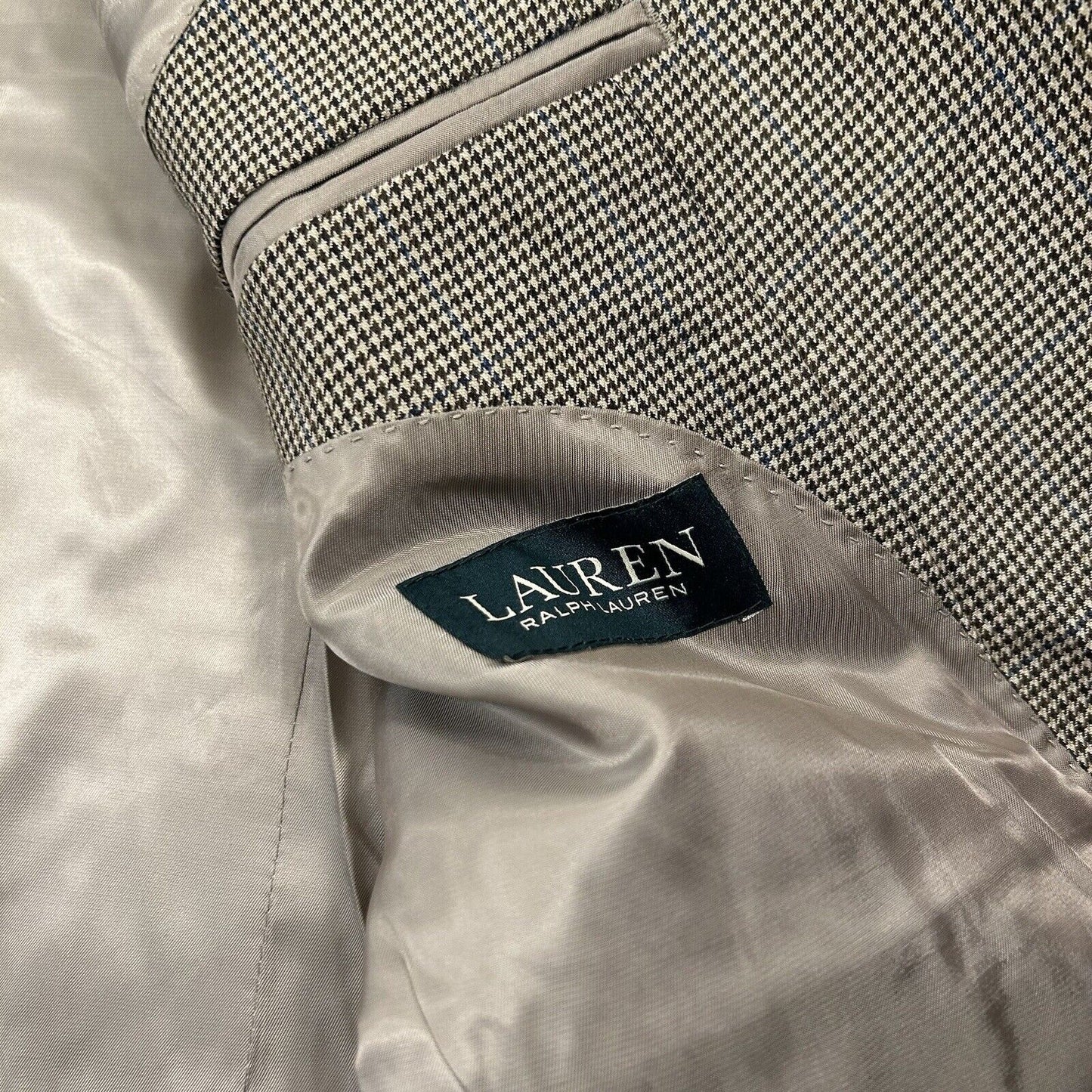 Lauren Ralph Lauren Suit Jacket Mens 46 R Brown Black Houndstooth 100% Wool