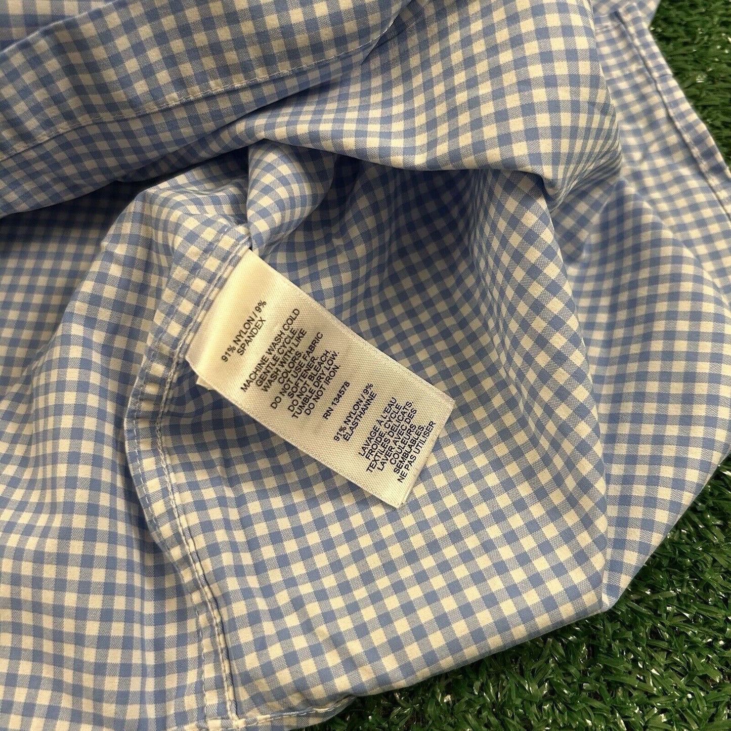 Vineyard Vines On the Go Performance Shirt Mens Small Blue White Check Button Up