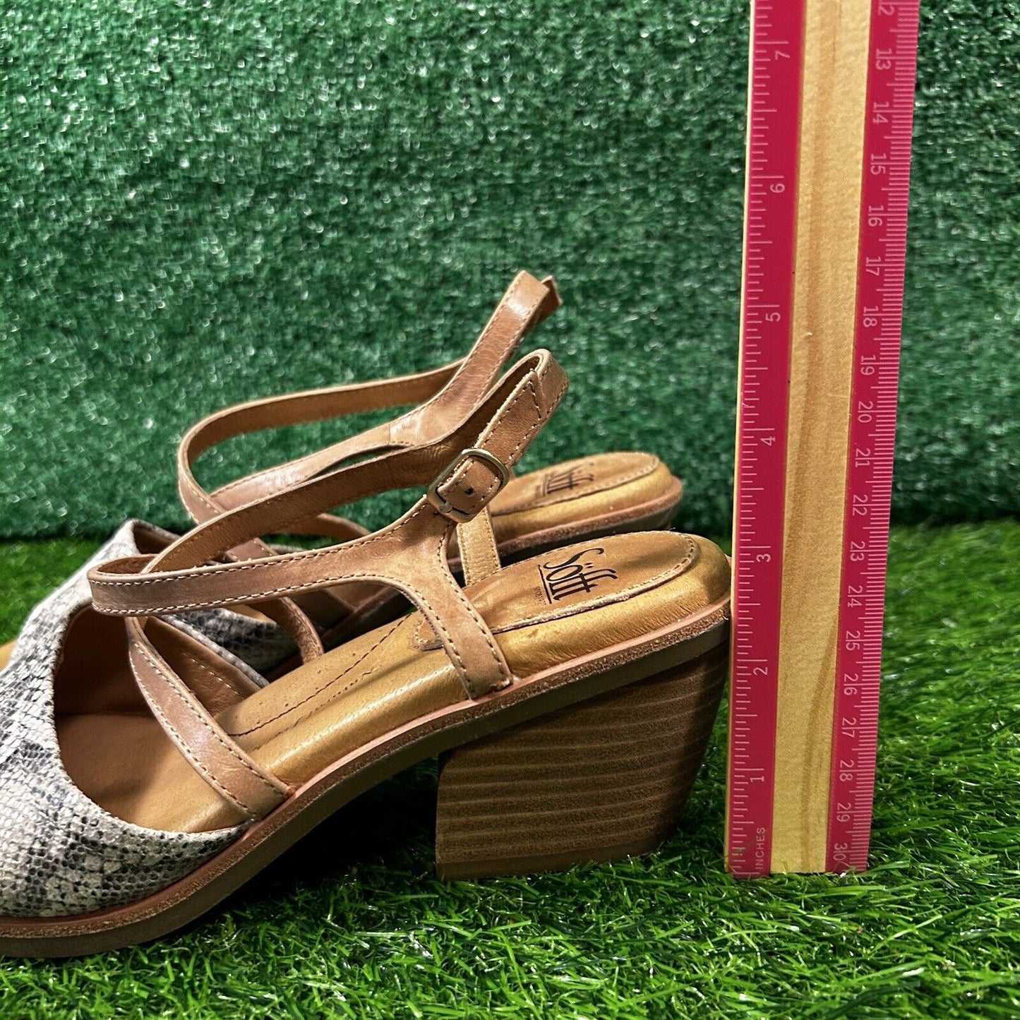 Sofft Piara Sandals Womens 8 M White Brown Leather Snakeskin Ankle Strap Wedge