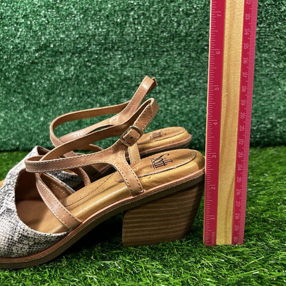Sofft Piara Sandals Womens 8 M White Brown Leather Snakeskin Ankle Strap Wedge