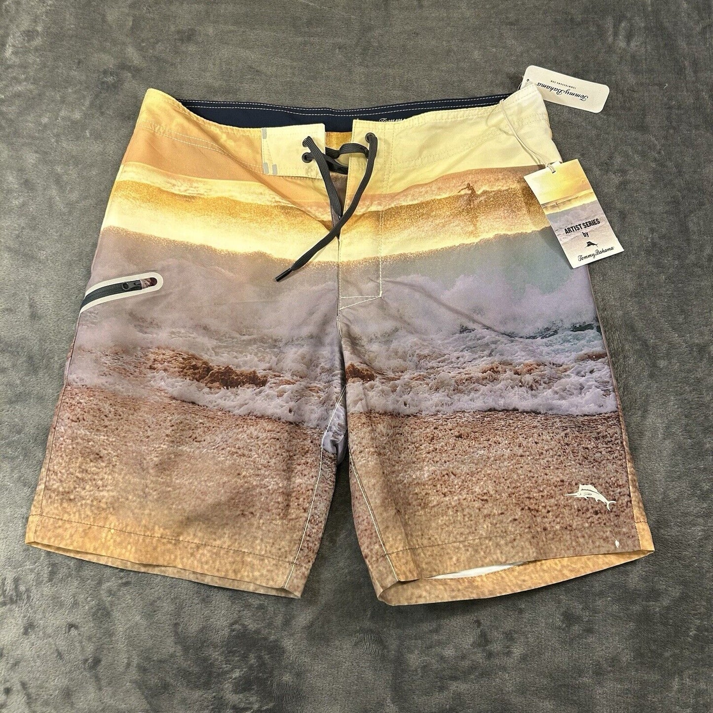 Tommy Bahama Board Shorts Mens 32" Yellow Blue Molokai Sunset Break Swim NEW