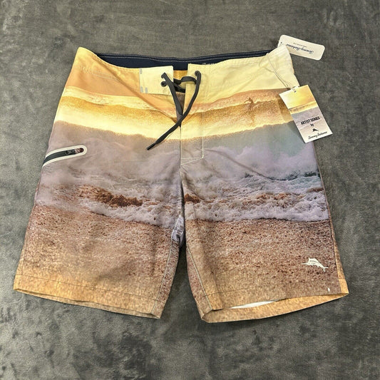 Tommy Bahama Board Shorts Mens 32" Yellow Blue Molokai Sunset Break Swim NEW