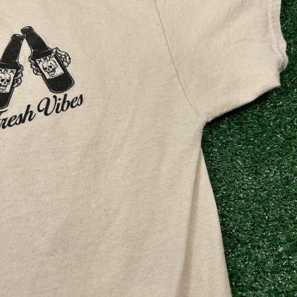 Fresh Vibes Shirt Mens Large Beige Short Sleeve Skulls Beer Skeleton Graphic Tee