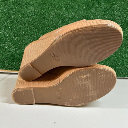 Walking Cradles Wedge Sandals Open Toe Ankle Strap Tan Leather Shoes Womens 12W