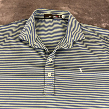 RLX Ralph Lauren Polo Shirt Mens Extra Large Green Blue Stripe Short Sleeve Golf