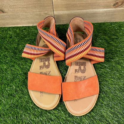 Sorel Ella Zing Sandals Womens 6.5 Orange Red Criss Cross Strappy Casual Comfort
